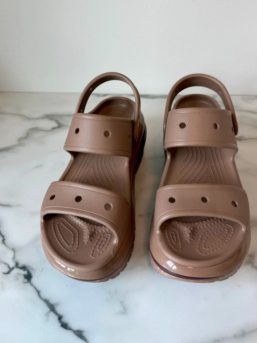 CROCS Platform Backstrap Sandals in Taupe Brown